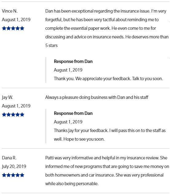 Google Reviews of Frickey Insurance Agency August